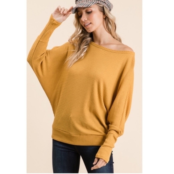 Thermal Knit Off The Shoulder Doleman Sleeved Top - Picture 6 of 14